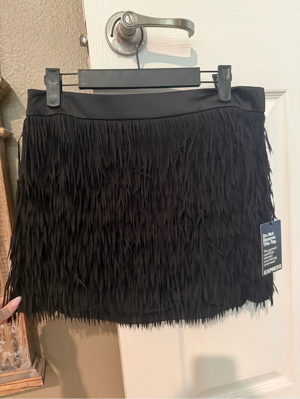 Express Black Fringe Mini Skirt
